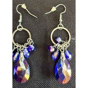 Dangle Pierced Earrings Purple Iridescent